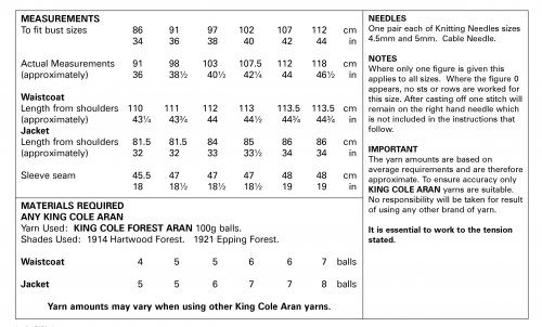 King Cole Pattern 5656 Sizing/Quantity