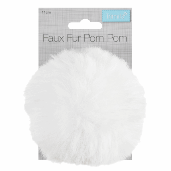 Trimits Faux Fur 11cm Pom Pom - White