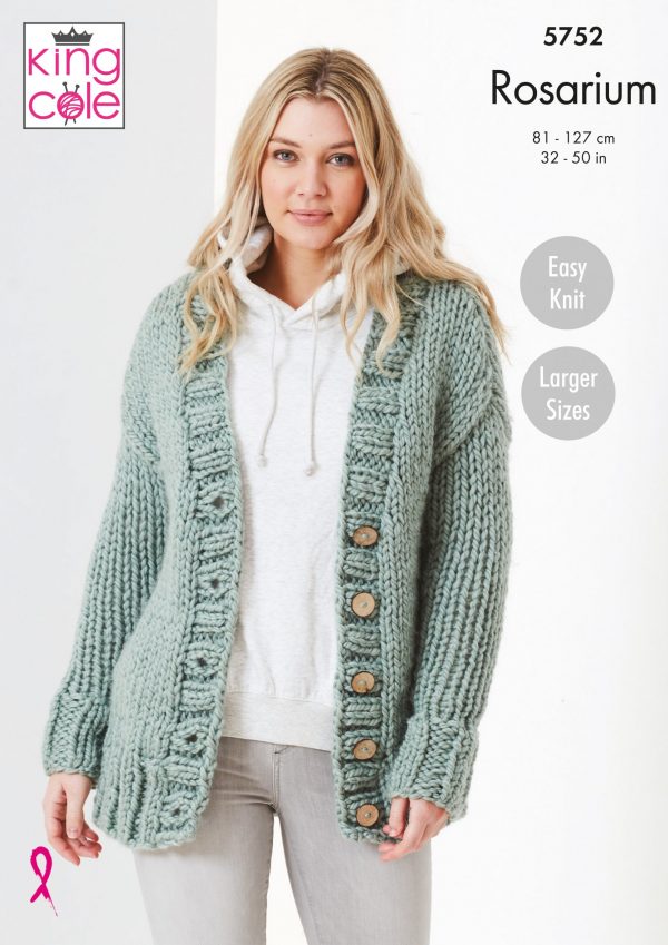 King Cole Pattern 5752 - Round and V-neck cardigans in Rosarium Mega Chunky