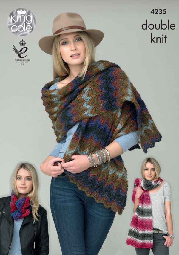 King Cole Pattern 4235 - Shawls and Snood