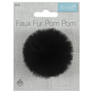 Trimits Faux Fur Pom Pom - Black (6cm)