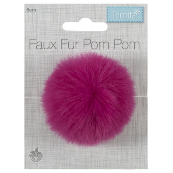 Trimits Faux Fur Pom Pom - Cerise (6cm)