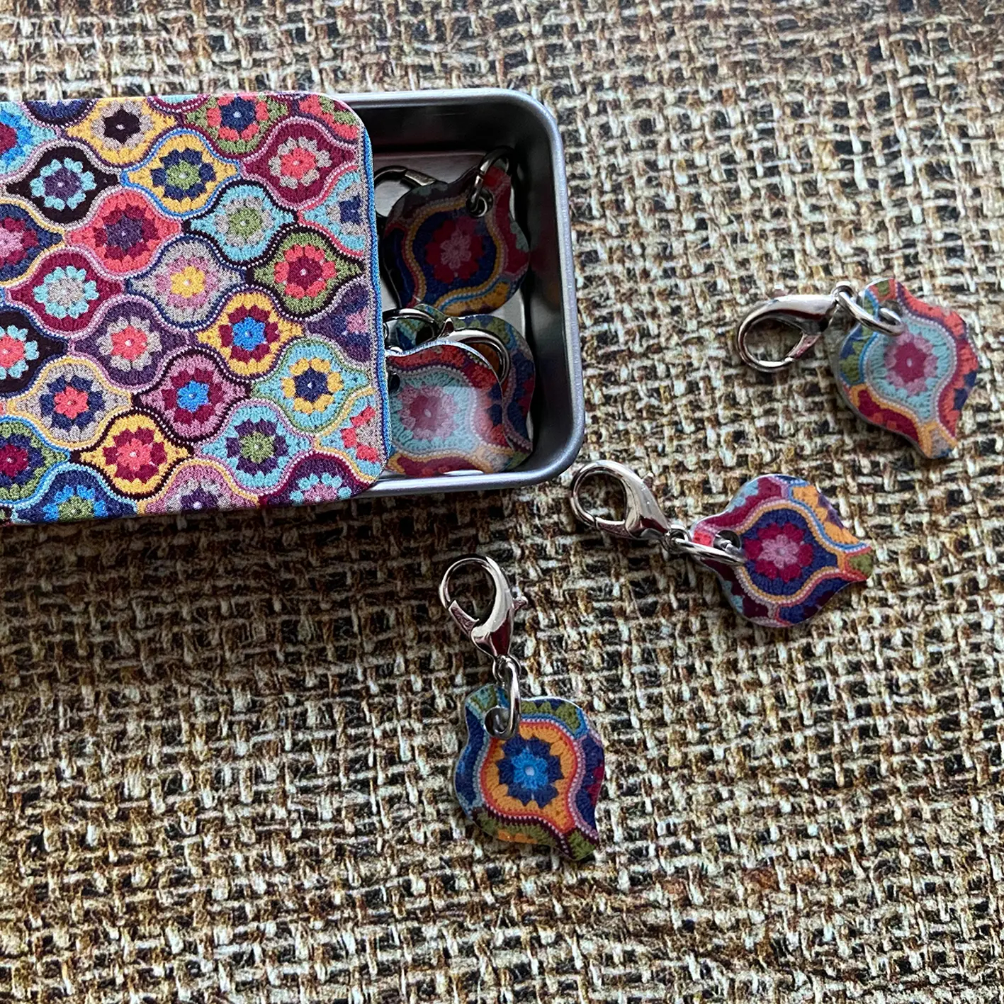Crochet Stitch Markers in a Tin - Mystical Lanterns