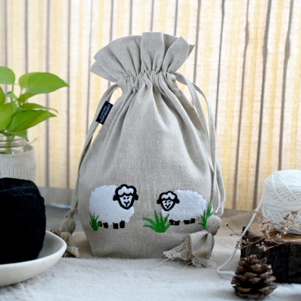Lantern Moon - White Sheep Meadow Drawstring Bag