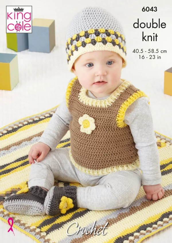 King Cole 6043 - Traditional Baby Set (Tank Top, Hat, Booties, Blanket)