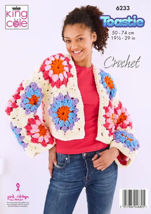 King Cole 6233 - Granny Square Cropped & Long Coatigans Crocheted in Toastie