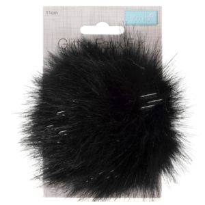 Trimits Faux Fur Pom Pom - Black Glitter (11cm)
