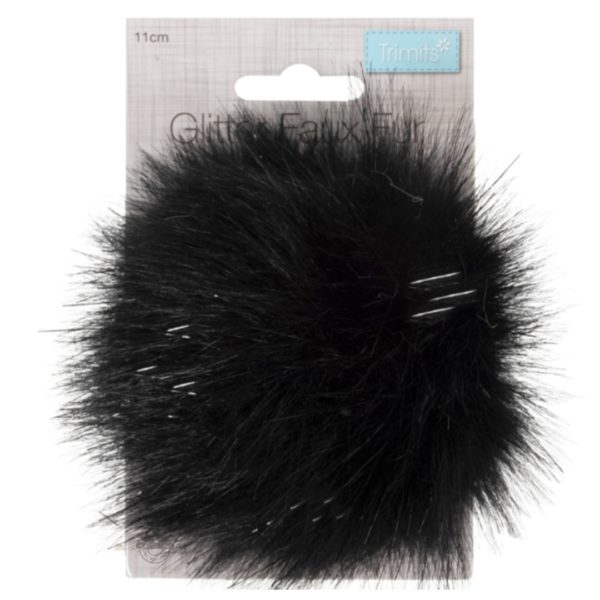 Trimits Faux Fur Pom Pom - Black Glitter (11cm)