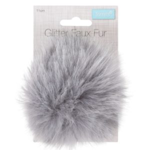 Trimits Faux Fur Pom Pom - Grey Glitter (11cm)