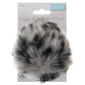 Trimits Faux Fur Pom Pom - Grey Leopard (11cm)