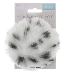 Trimits Faux Fur Pom Pom - White Spot (11cm)